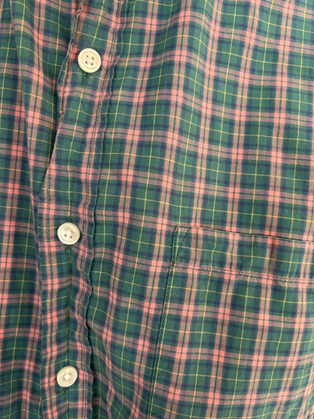 J.Crew Green Pink Plaid Long Sleeve Button Down Shirt Mens M AS-IS